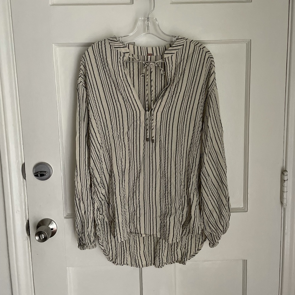 FREE PEOPLE RHYTHM OF THE NIGHT CREAM STRIPED TUNIC!